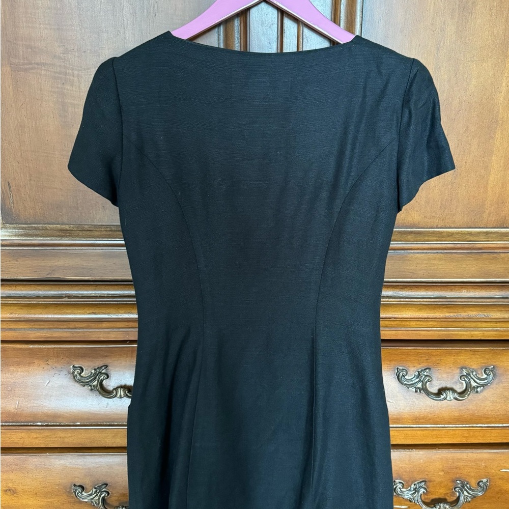 Vintage Kamisato Black Short Sleeve Linen Dress with pleated hem &side pockets - Picture 3 of 5
